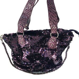 Eggplant Sequined Shoulder Crossbody Tote Bag